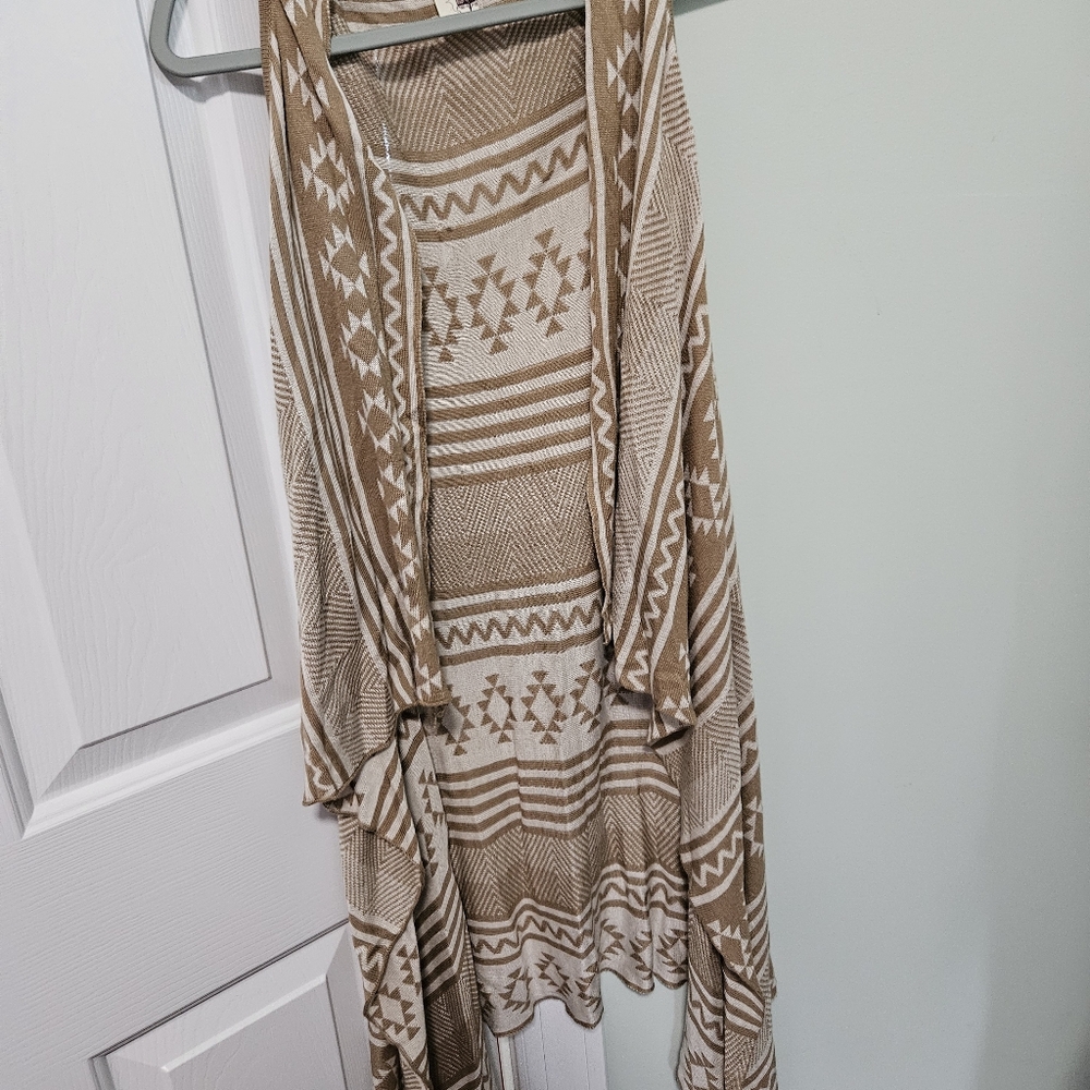 Bird Cage Geometric Patterned Tan Sweater Kimono